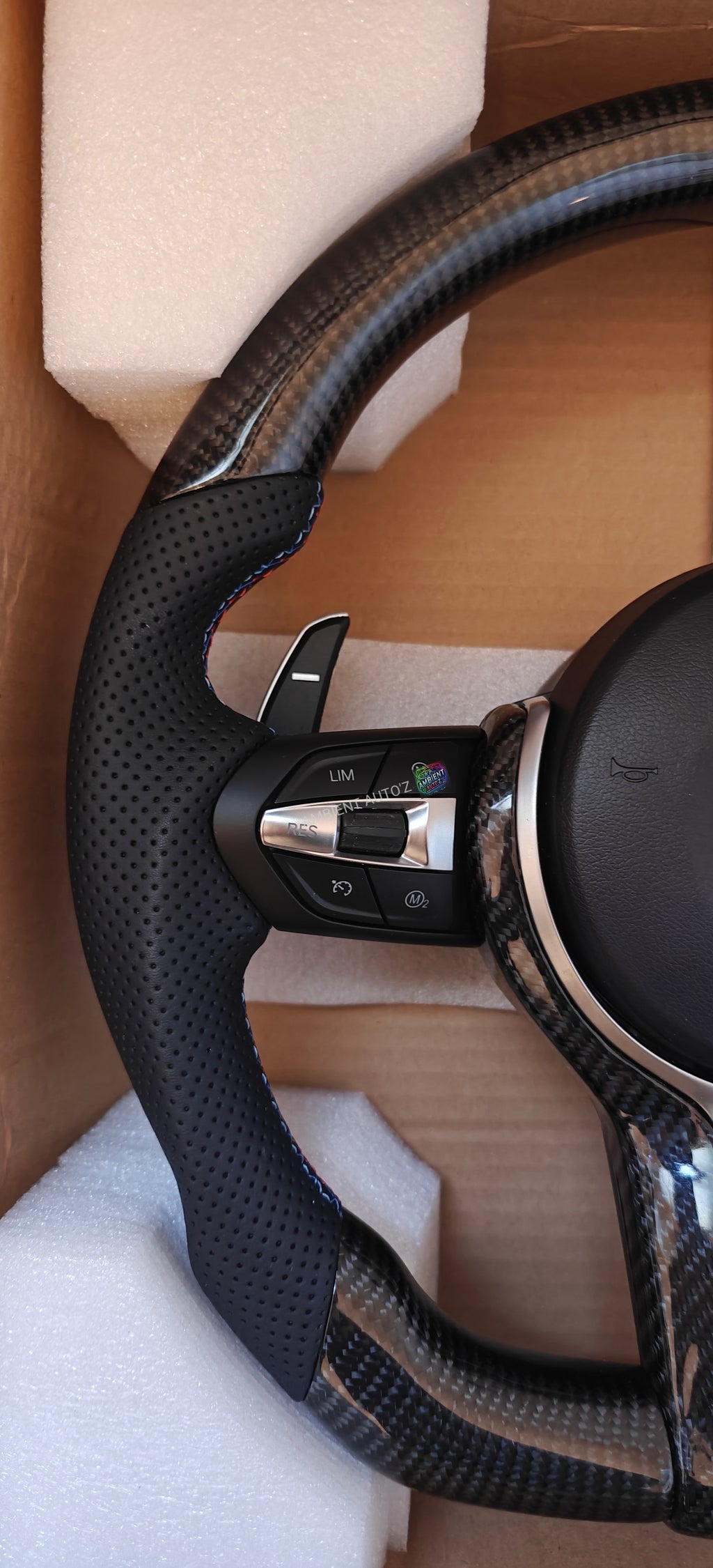 BMW F Gen Steering Wheel Flat Bottom - Carbon Fibre & Pefereated Leather