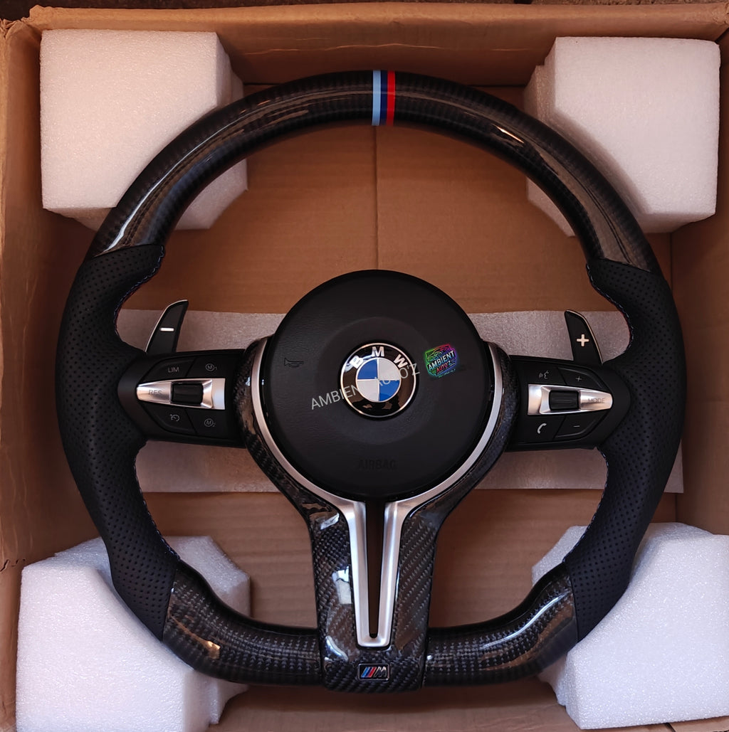 BMW F Gen Steering Wheel Flat Bottom - Carbon Fibre & Pefereated Leather