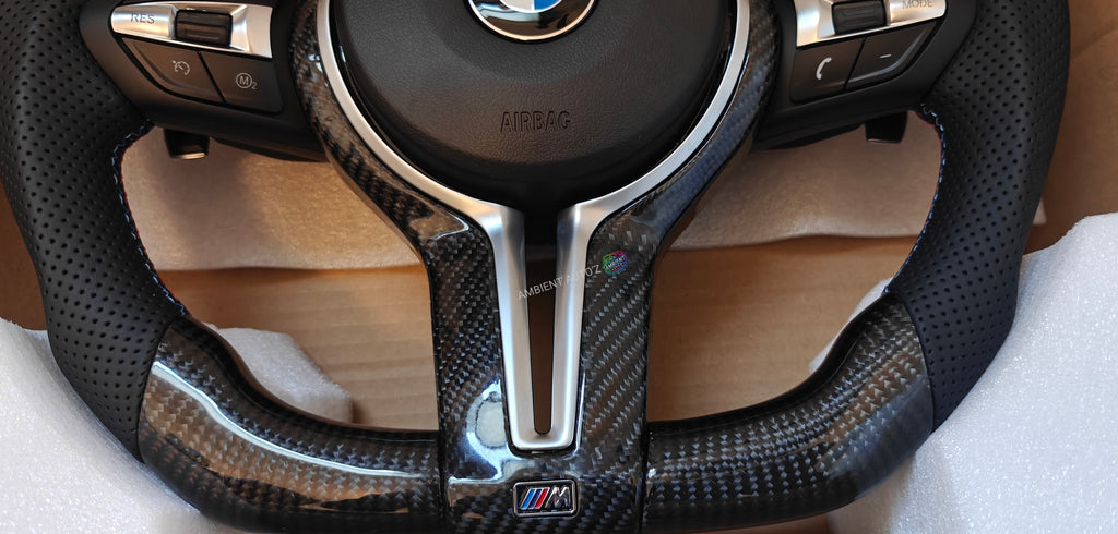 BMW F Gen Steering Wheel Flat Bottom - Carbon Fibre & Pefereated Leather