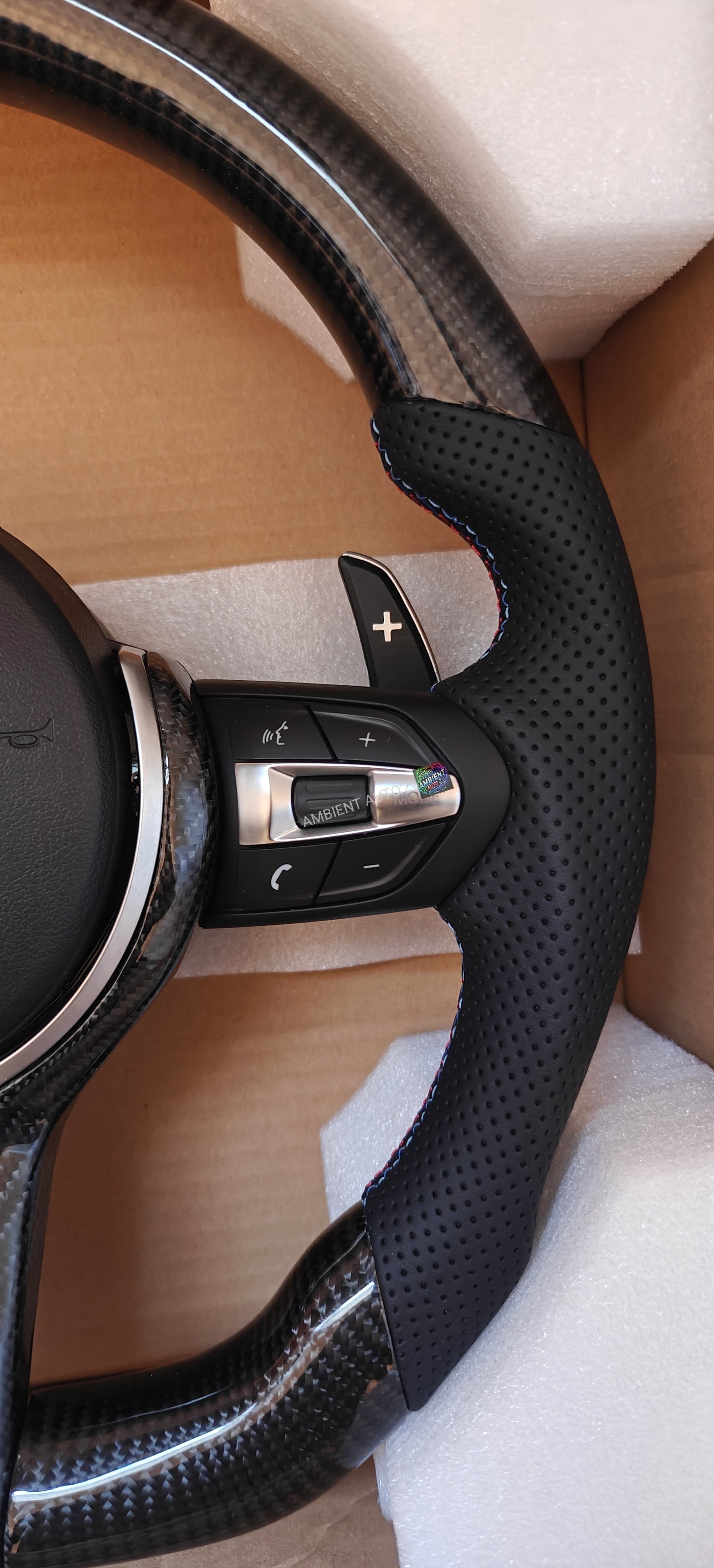 BMW F Gen Steering Wheel Flat Bottom - Carbon Fibre & Pefereated Leather